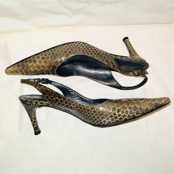 Stuart Weitzman Leather Snakeskin Sling Back Heels Pointed Toe Size 8AA - Picture 4 of 7